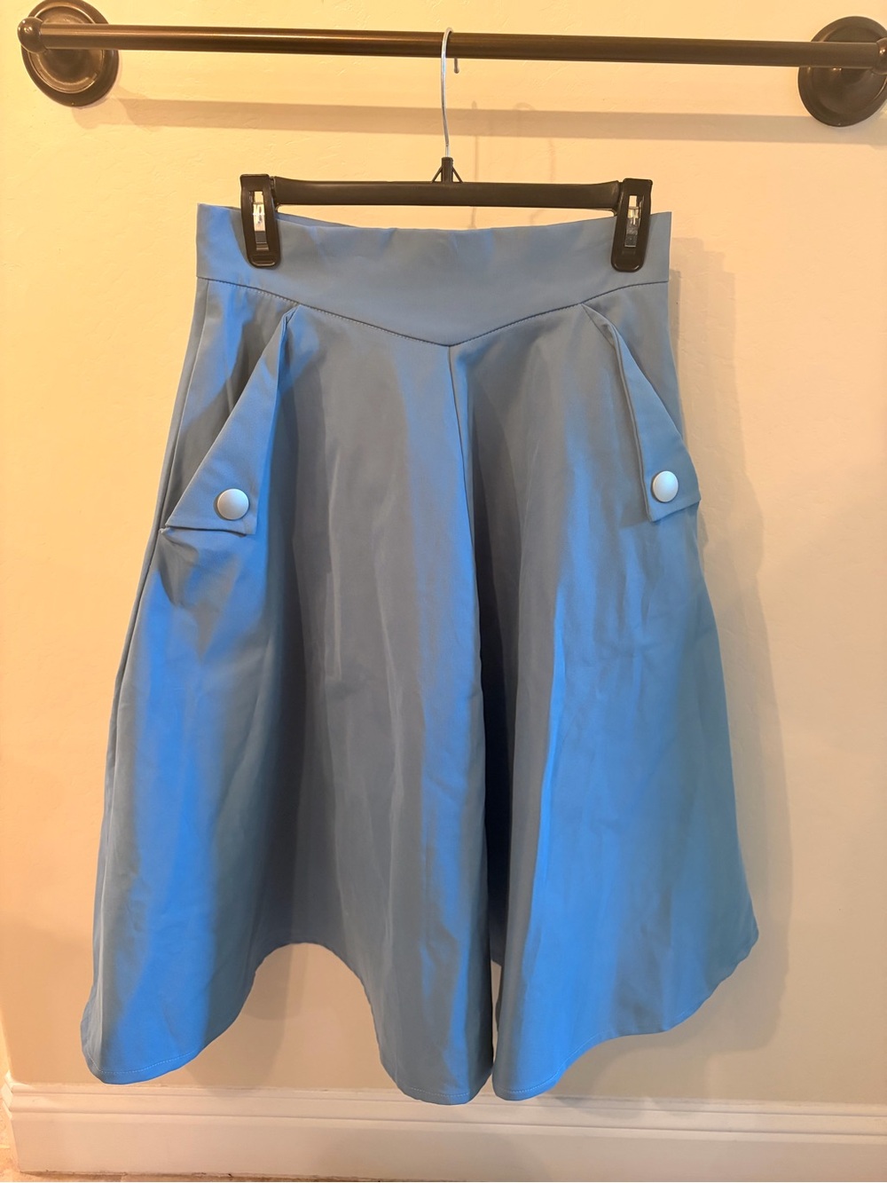Chicwish Sky Blue A-Line Skirt with Buttoned Pocket Tabs